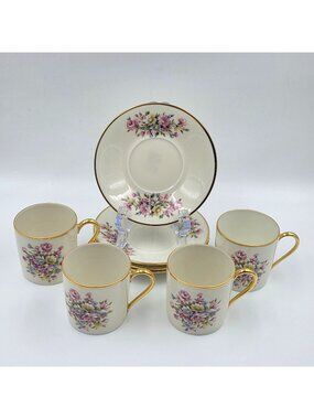 Kuba Porzellan Horst Kuba Set of 4 Espresso Demitasse Cup Saucer Gold Trim